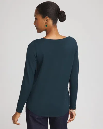 Chico's Ella Button Tunic Sweater In Teal Shadow In Blue