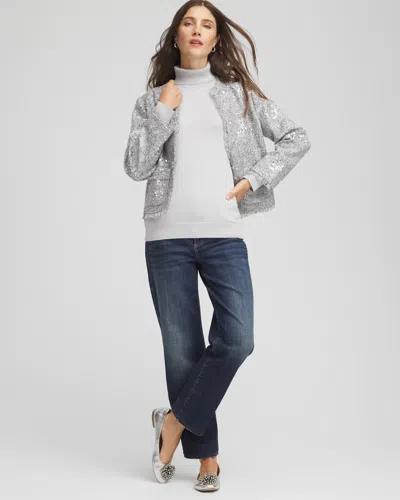 Chico's Metallic Turtleneck Pullover Sweaters In Silver Glitter In Silver