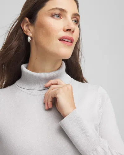 Chico's Metallic Turtleneck Pullover Sweaters In Silver Glitter In Silver