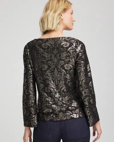 Chico's Art Deco Burnout Jacquard Top In Black In Black
