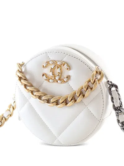 Pre-owned Chanel 2020 Lambskin 19 Round Clutch With Chain Satchel In White