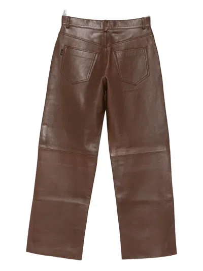 Haikure Five-pocket Leather Pants In Brown