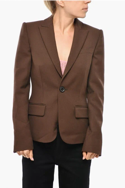 Dsquared2 Solid Color Deana One-button Blazer With Peak Lapel In Brown