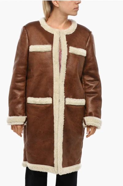 Dsquared2 Eco-shearling Coat With Patch Pockets In Brown