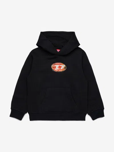 Diesel Felpa Con Cappuccio E Logo Glowing Oval D In Black