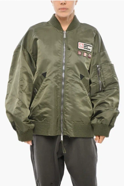 Dsquared2 Oversized Fit Game Service Nylon Bomber Jacket In Green