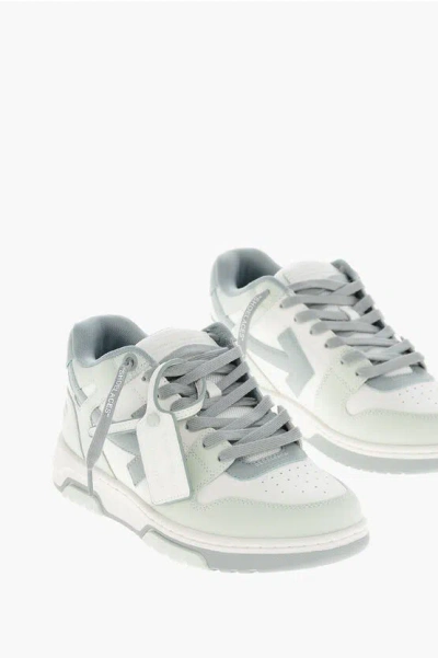 Off-white Two Tone Leather Out Of Office Mid-top Sneakers In Gray