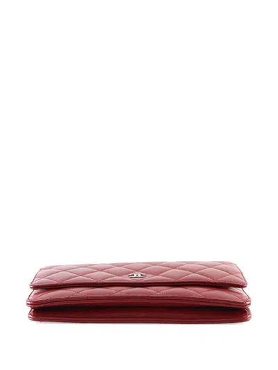 Pre-owned Chanel 2014-2015 Cc Quilted Lambskin Wallet On Chain Crossbody Bag In Red