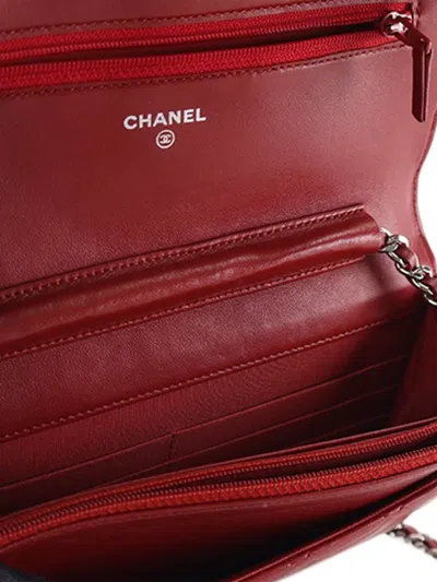 Pre-owned Chanel 2014-2015 Cc Quilted Lambskin Wallet On Chain Crossbody Bag In Red