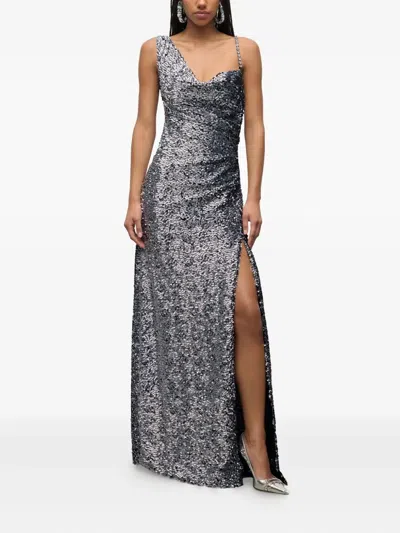 Area Crystal-strap Sequin Gown In Silver