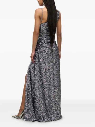 Area Crystal-strap Sequin Gown In Silver