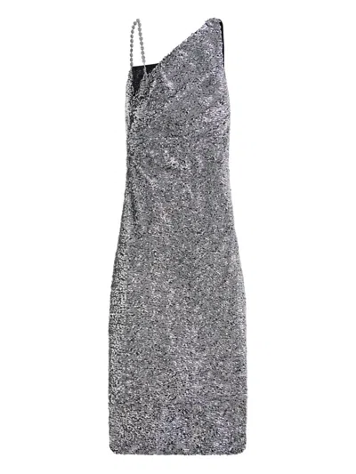 Area Crystal-strap Sequin Gown In Silver