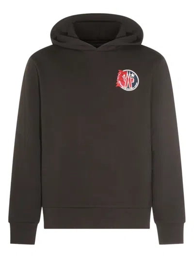 Moncler Logo-patch Cotton Hoodie In Gray
