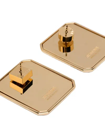 Jacquemus Les Pendants Carre Metallic Earings With Rear Closure And Square Design In Brass Woman In Gold