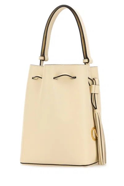 Valentino Leather Bucket Bag With Metal Vlogo Signature In Neutral