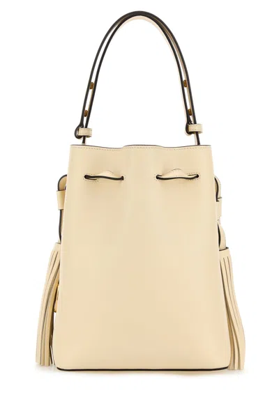 Valentino Leather Bucket Bag With Metal Vlogo Signature In Neutral