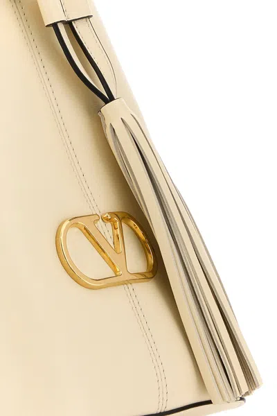 Valentino Leather Bucket Bag With Metal Vlogo Signature In Neutral
