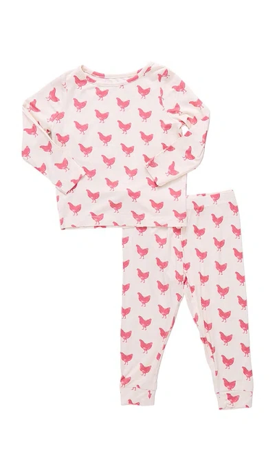 Pink Chicken Bamboo Pj Set In White