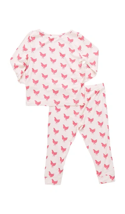 Pink Chicken Bamboo Pj Set In White