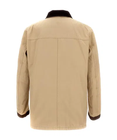 Fay Canvas Jacket With Button Accents And Front Pockets In Brown