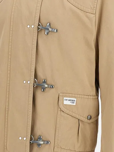 Fay Canvas Jacket With Button Accents And Front Pockets In Brown