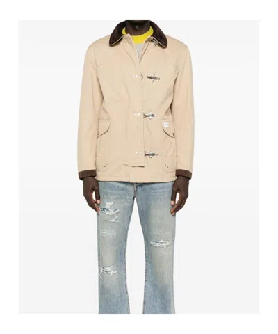 Fay Canvas Jacket With Button Accents And Front Pockets In Brown