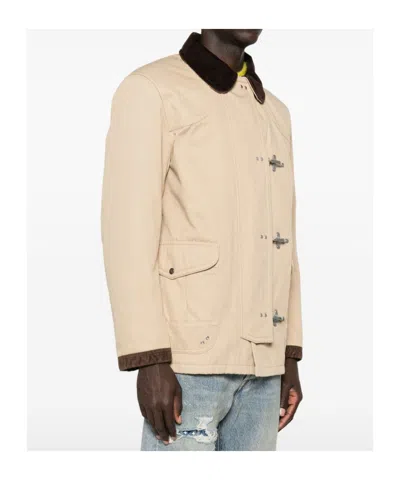 Fay Canvas Jacket With Button Accents And Front Pockets In Brown