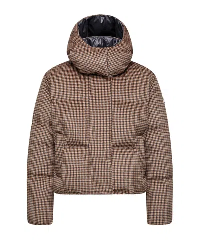 Moncler Quierzy Hooded Short Puffer Jacket In Brown