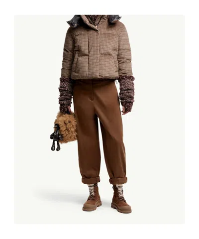 Moncler Quierzy Hooded Short Puffer Jacket In Brown