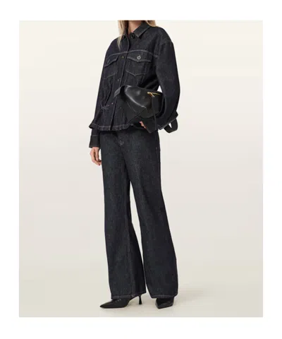 Allsaints Womens Raw Indigo Blu Ember Flared-leg Denim Jeans In Blue