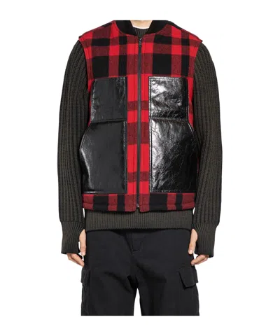 Junya Watanabe Mackinaw Wool And Leather Vest In Black