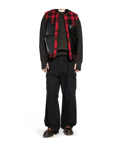 Junya Watanabe Mackinaw Wool And Leather Vest In Black