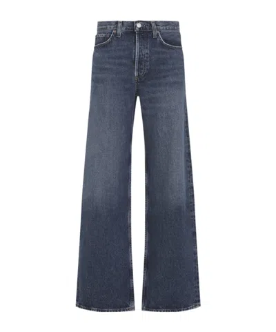 Agolde Blue Arc Jeans With Logo Patch On The Back And Wide Leg In Denim For Women