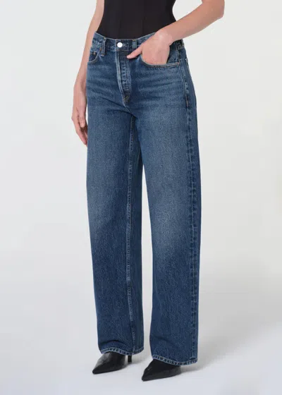 Agolde Blue Arc Jeans With Logo Patch On The Back And Wide Leg In Denim For Women