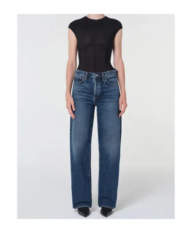 Agolde Blue Arc Jeans With Logo Patch On The Back And Wide Leg In Denim For Women