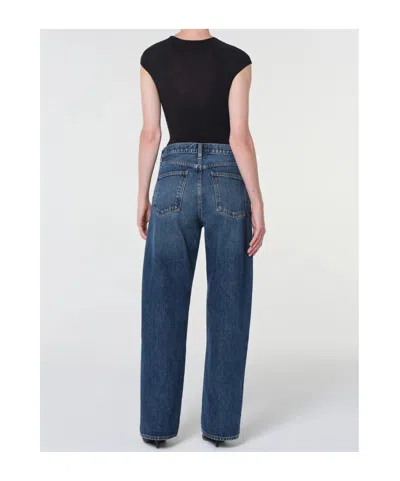 Agolde Blue Arc Jeans With Logo Patch On The Back And Wide Leg In Denim For Women