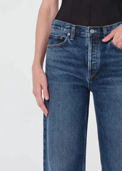 Agolde Blue Arc Jeans With Logo Patch On The Back And Wide Leg In Denim For Women