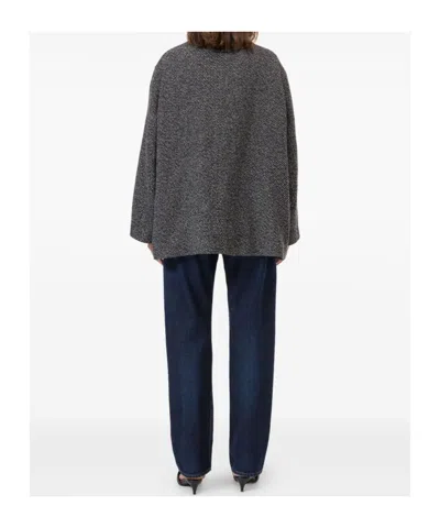 Closed Herringbone-pattern Button Coat In Gray