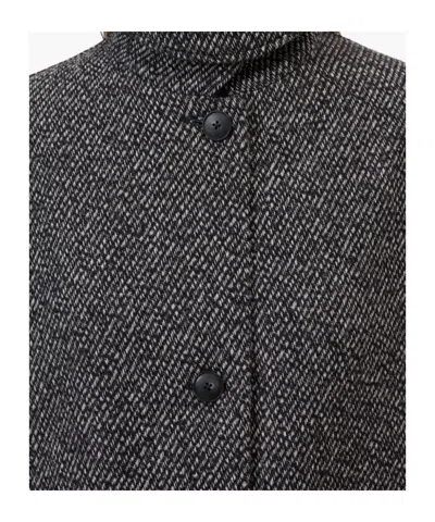 Closed Herringbone-pattern Button Coat In Gray
