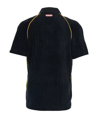 Casablanca Ribbed Collar Corduroy Polo Shirt With Short Sleeves In Black