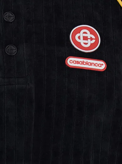 Casablanca Ribbed Collar Corduroy Polo Shirt With Short Sleeves In Black
