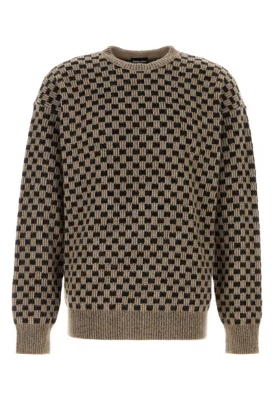 Giorgio Armani Checkered Knit Sweater Crew Neck Style In Brown