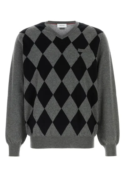 Ferragamo Grey Virgin Wool Argyle V-neck Sweater In Black