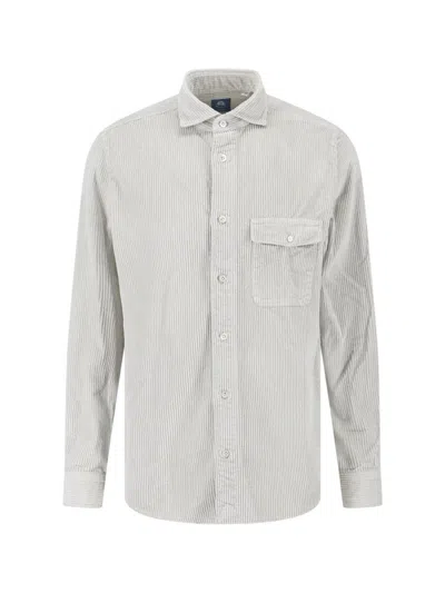 Finamore 1925 Minimalist Grey Shirt With Button-down Front And Long Sleeves In Animal Print