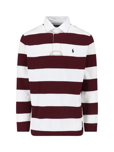 Polo Ralph Lauren Classic Fit Burgundy/cream Striped Polo Shirt In Red