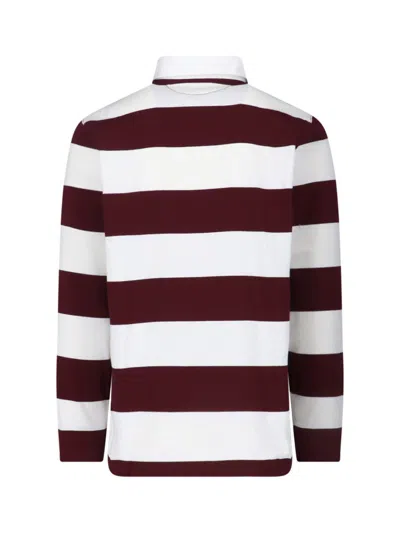 Polo Ralph Lauren Classic Fit Burgundy/cream Striped Polo Shirt In Red