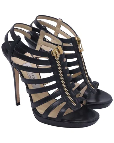 Jimmy Choo Glenys Caged Gladiator Sandal Heels In Black Leather In Multi