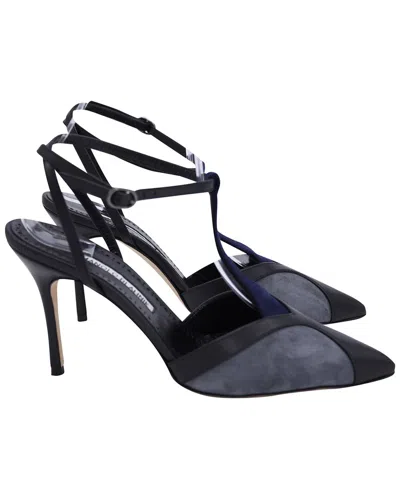 Manolo Blahnik Catillo Color-block Sling Back Pumps In Grey And Blue Suede In Multi