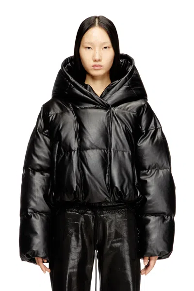 Diesel Hooded Puffer Jacket In Coated Fabric In Black