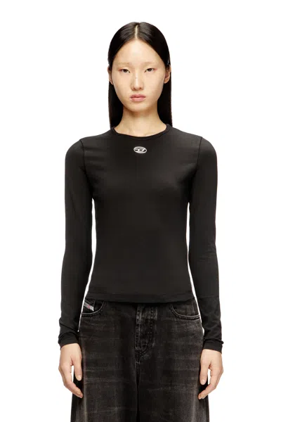 Diesel Long-sleeved Cotton T-shirt With Prominent Logo In Black